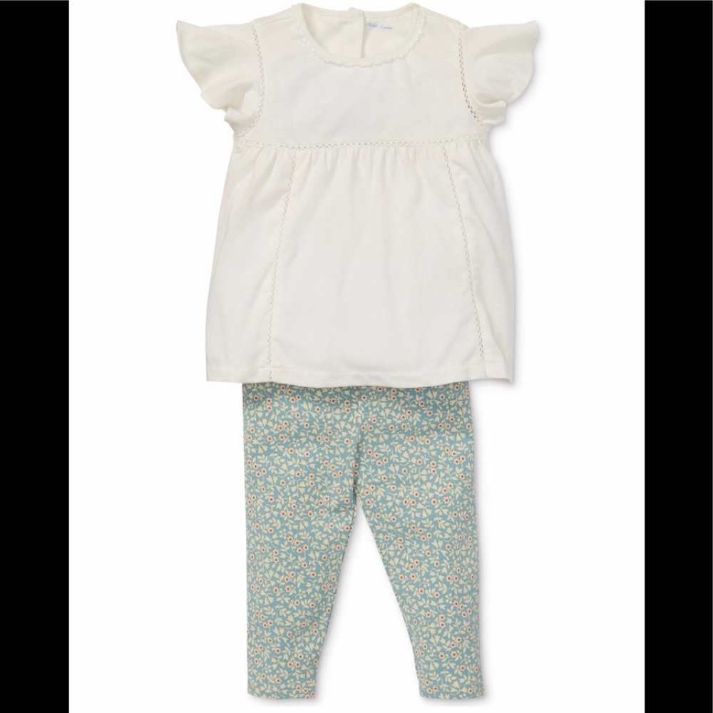 Polo Ralph Lauren Baby Girls Lace Top & Leggings Floral Summer Set Cotton